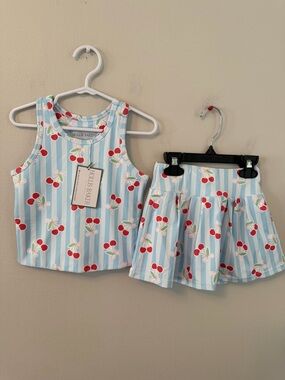 Hollis Baker Cherry Print Tank & Skirt Set - Light Blue & Red